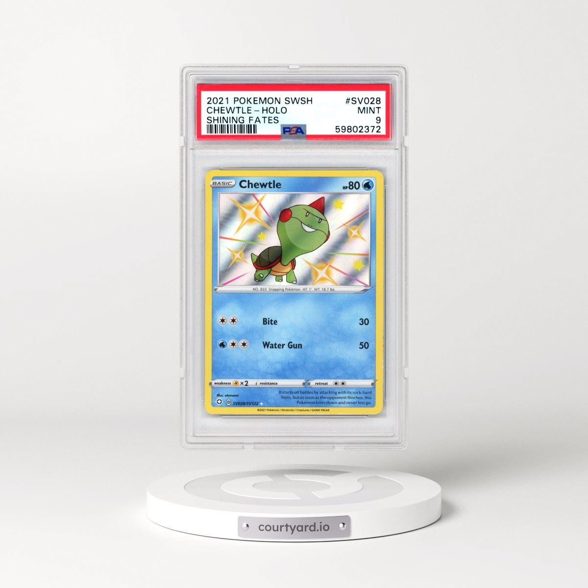 2021 Pokémon Sword & Shield Shining Fates #SV028 Chewtle - Holo (PSA 9 MINT)