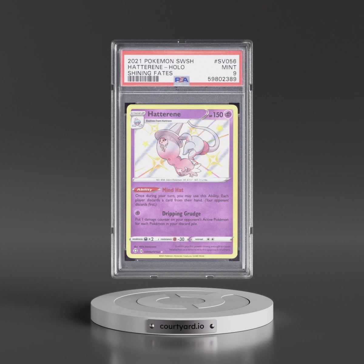 2021 Pokémon Sword & Shield Shining Fates #SV056 Hatterene - Holo (PSA 9 MINT)