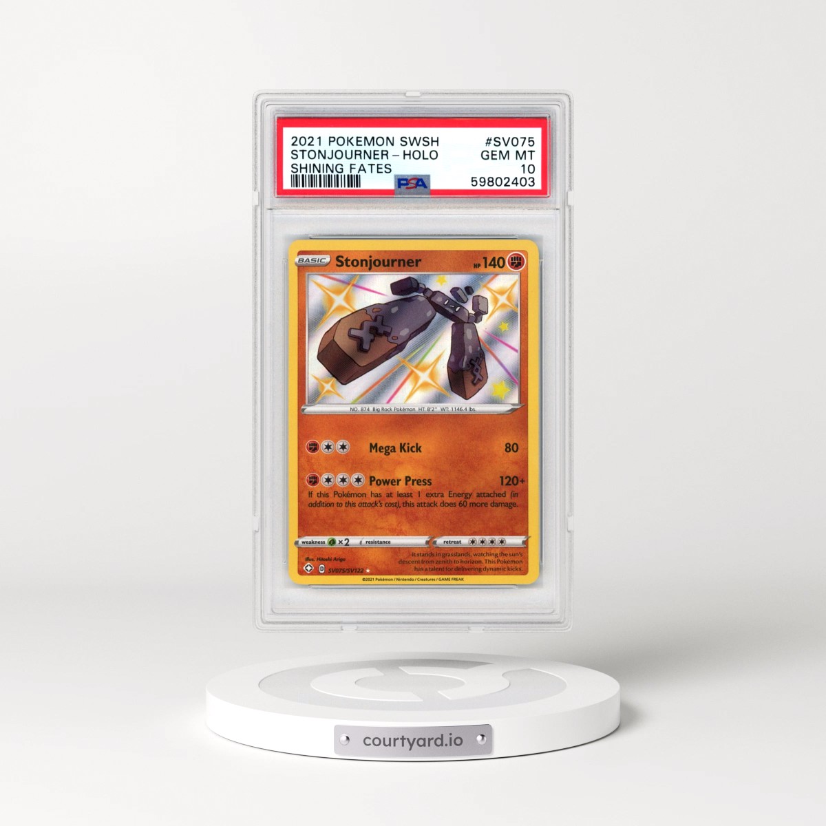 2021 Pokémon Sword & Shield Shining Fates #SV075 Stonjourner - Holo (PSA 10 GEM MINT)
