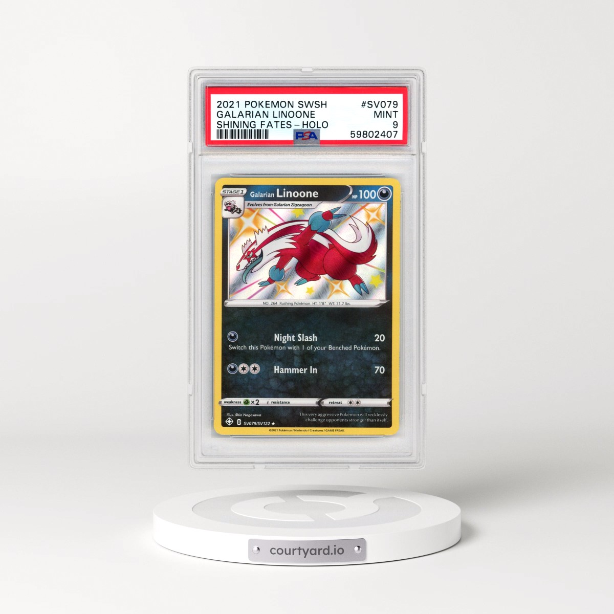 2021 Pokémon Sword & Shield Shining Fates #SV079 Galarian Linoone - Holo (PSA 9 MINT)