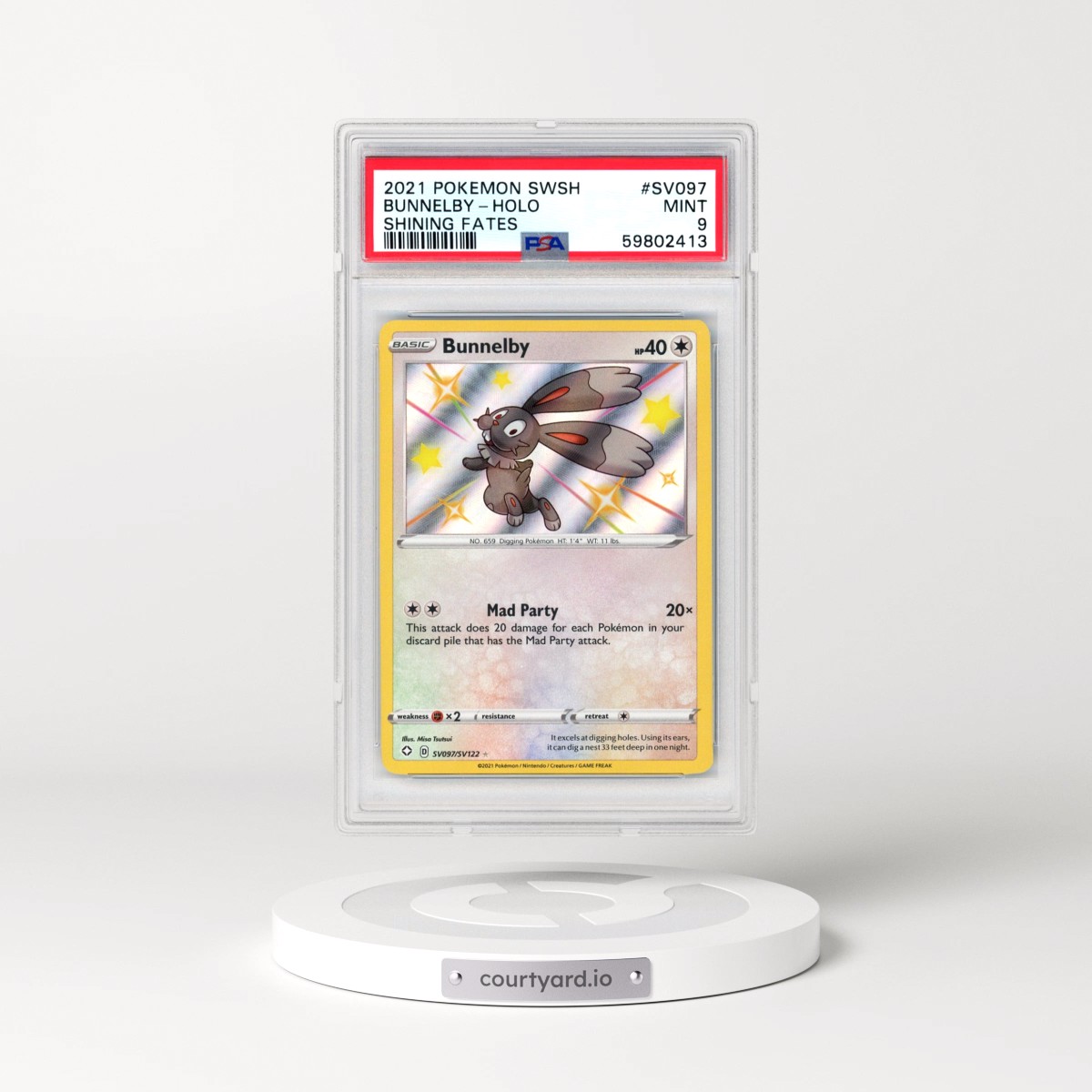 2021 Pokémon Sword & Shield Shining Fates #SV097 Bunnelby - Holo (PSA 9 MINT)