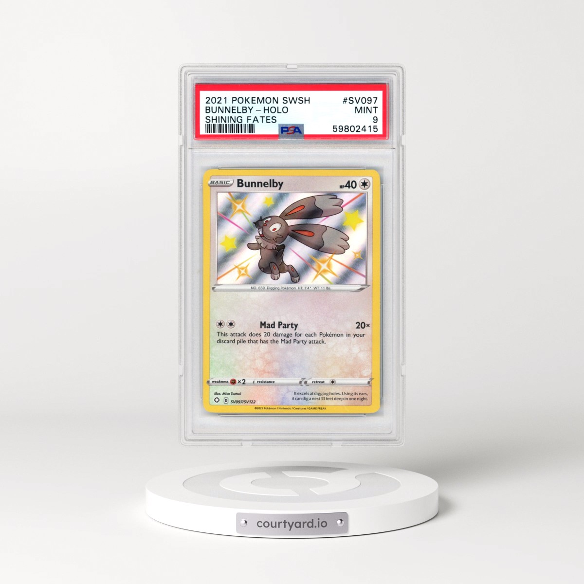 2021 Pokémon Sword & Shield Shining Fates #SV097 Bunnelby - Holo (PSA 9 MINT)