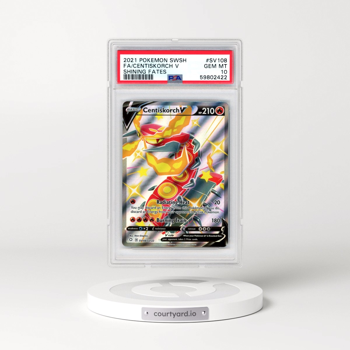 2021 Pokémon Sword & Shield Shining Fates #SV108 Centiskorch V - Holo Full Art (PSA 10 GEM MINT)