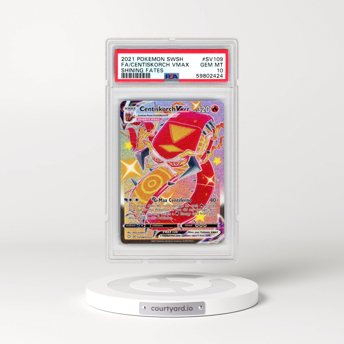 2021 Pokémon Sword & Shield Shining Fates #SV109 Centiskorch Vmax - Full Art (PSA 10 GEM MINT)