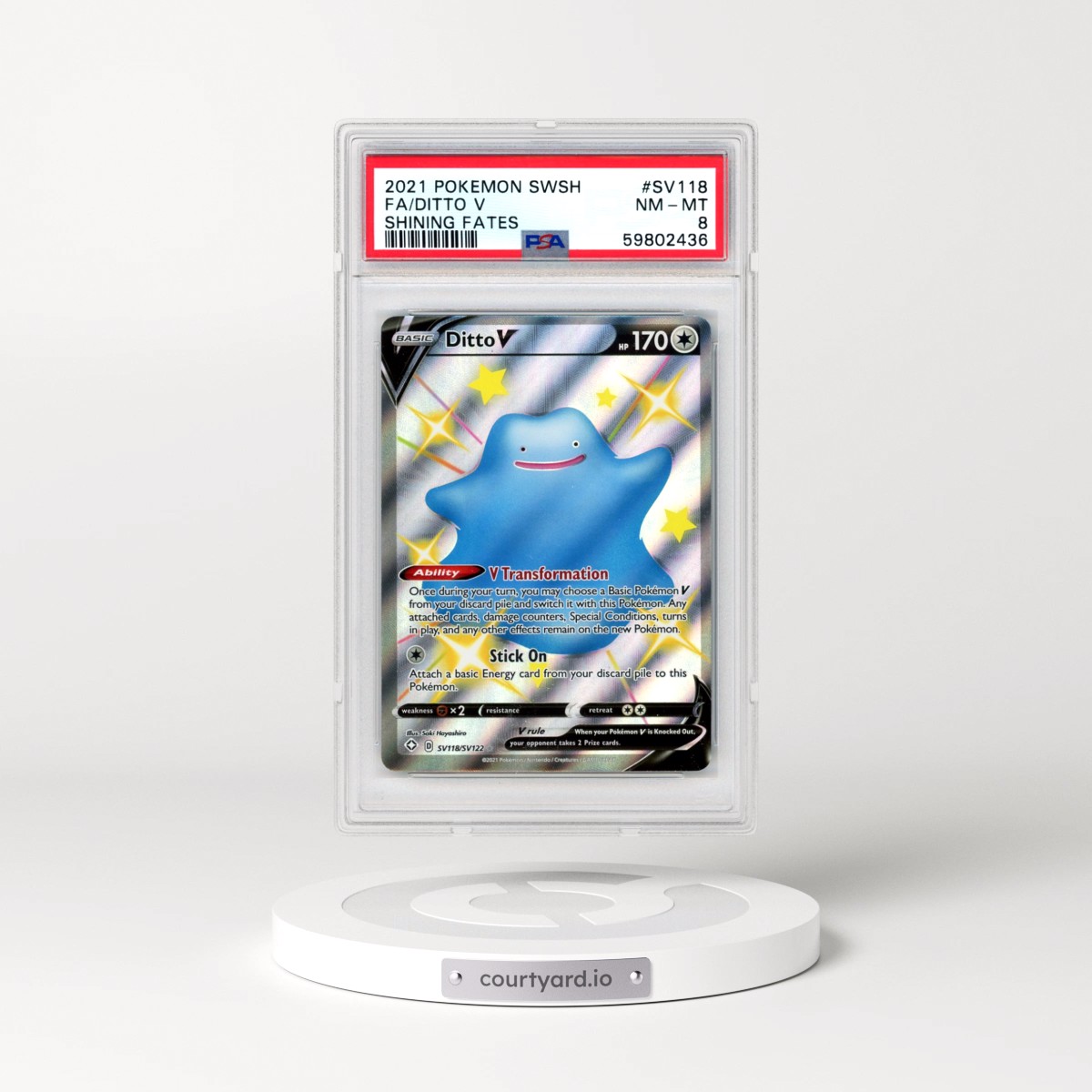 2021 Pokémon Sword & Shield Shining Fates #SV118 Ditto V - Holo Full Art (PSA 8 NM-MT)