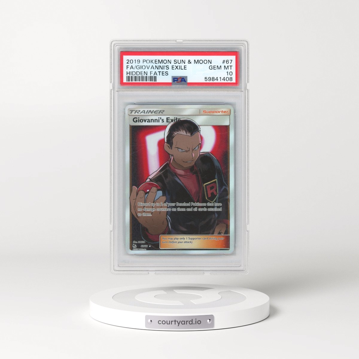 2019 Pokémon Sun & Moon Hidden Fates #67 Giovanni's Exile - Full Art (PSA 10 GEM MINT)