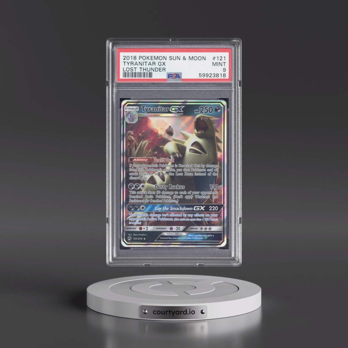 2018 Pokémon Sun & Moon Lost Thunder #121 Tyranitar GX - Holo (PSA 9 MINT)