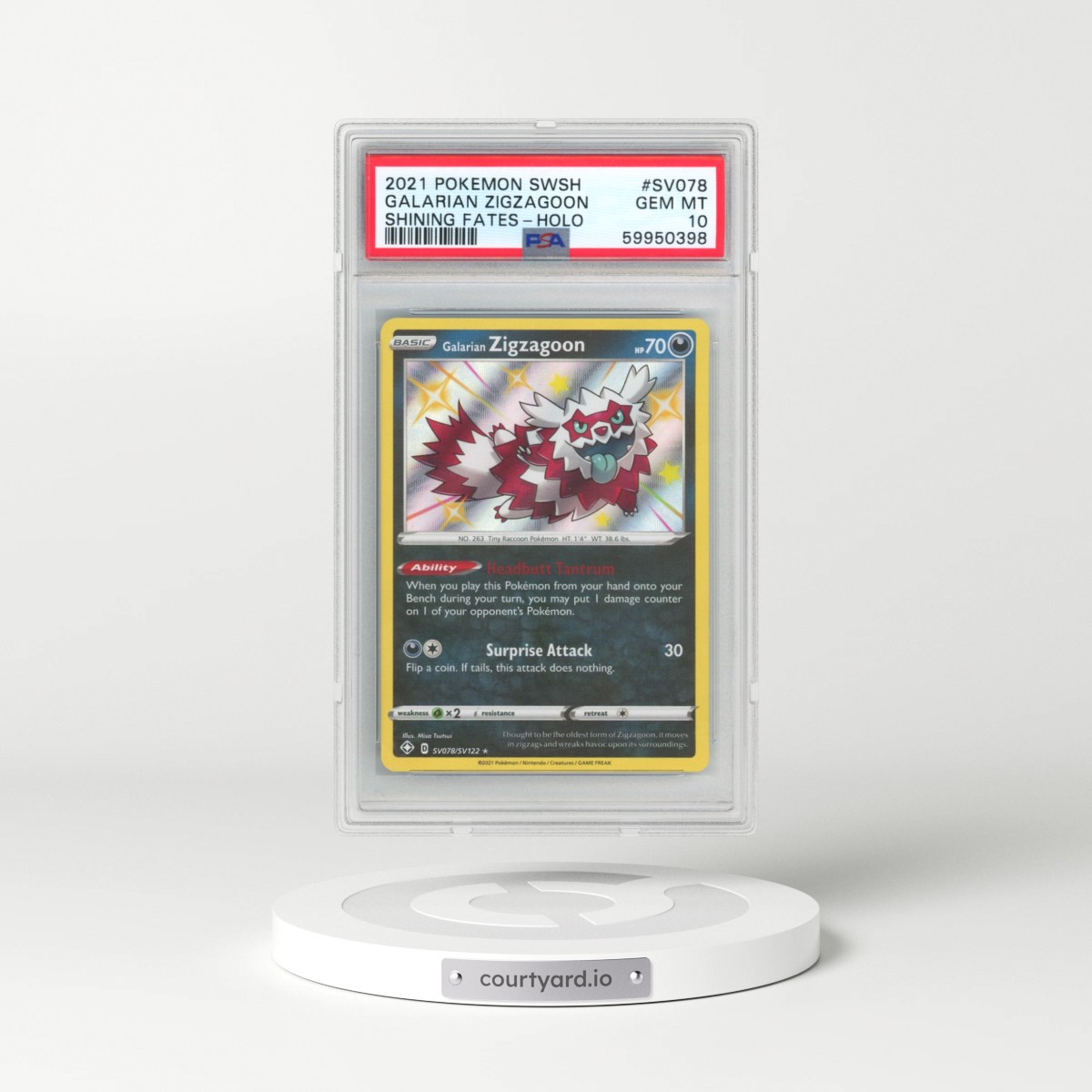 2021 Pokémon Sword & Shield Shining Fates #SV078 Galarian Zigzagoon - Holo (PSA 10 GEM MINT)