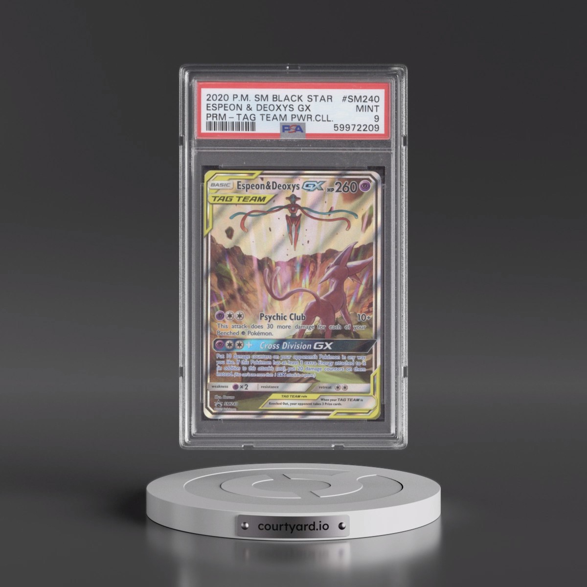 2020 Pokémon SM Black Star Promo #SM240 Espeon & Deoxys GX - Holo Tag Team Powers Collection (PSA 9 MINT)