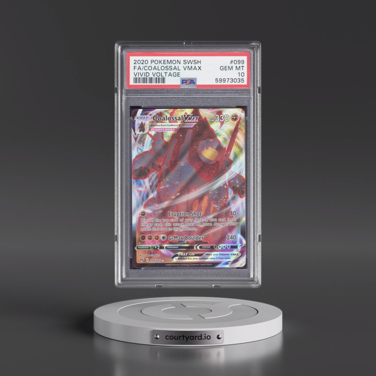 2020 Pokémon Sword & Shield Vivid Voltage #099 Coalossal Vmax - Full Art (PSA 10 GEM MINT)