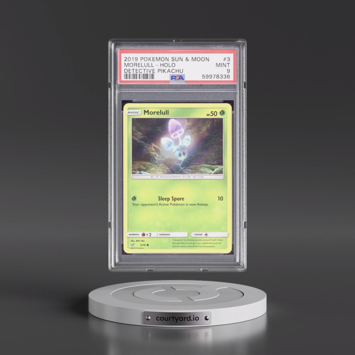 2019 Pokémon Sun & Moon Detective Pikachu #3 Morelull - Holo (PSA 9 MINT)