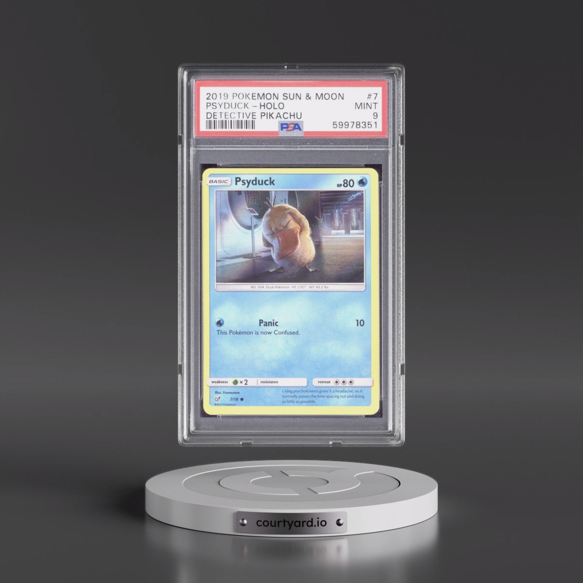 2019 Pokémon Sun & Moon Detective Pikachu #7 Psyduck - Holo (PSA 9 MINT)