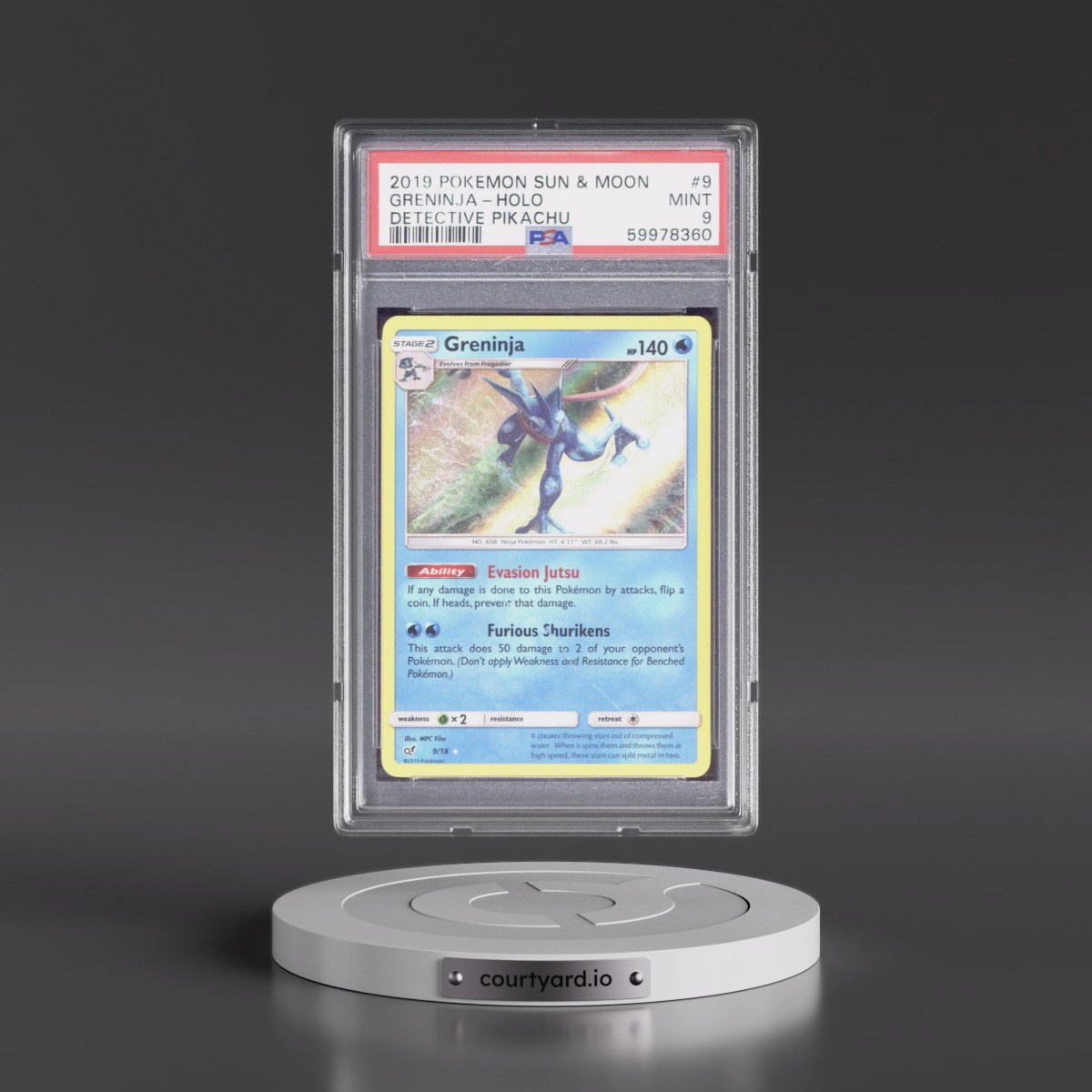 2019 Pokémon Sun & Moon Detective Pikachu #9 Greninja - Holo (PSA 9 MINT)