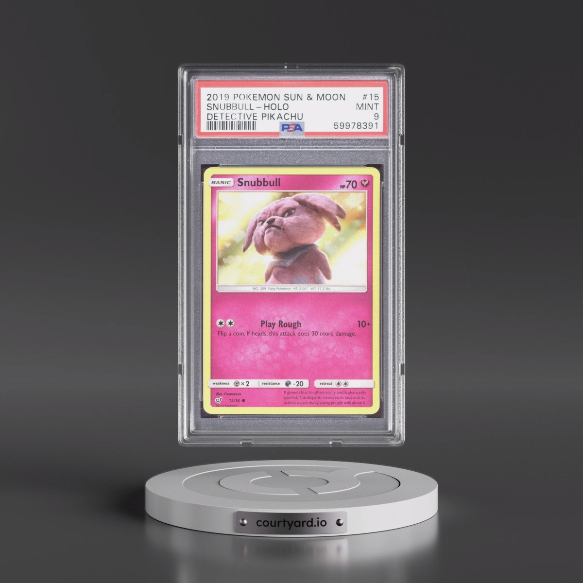 2019 Pokémon Sun & Moon Detective Pikachu #15 Snubbull - Holo (PSA 9 MINT)