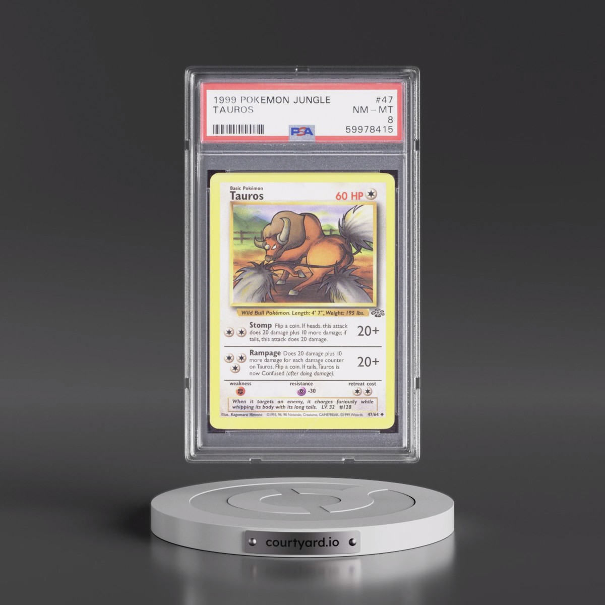1999 Pokémon Jungle #47 Tauros (PSA 8 NM-MT)
