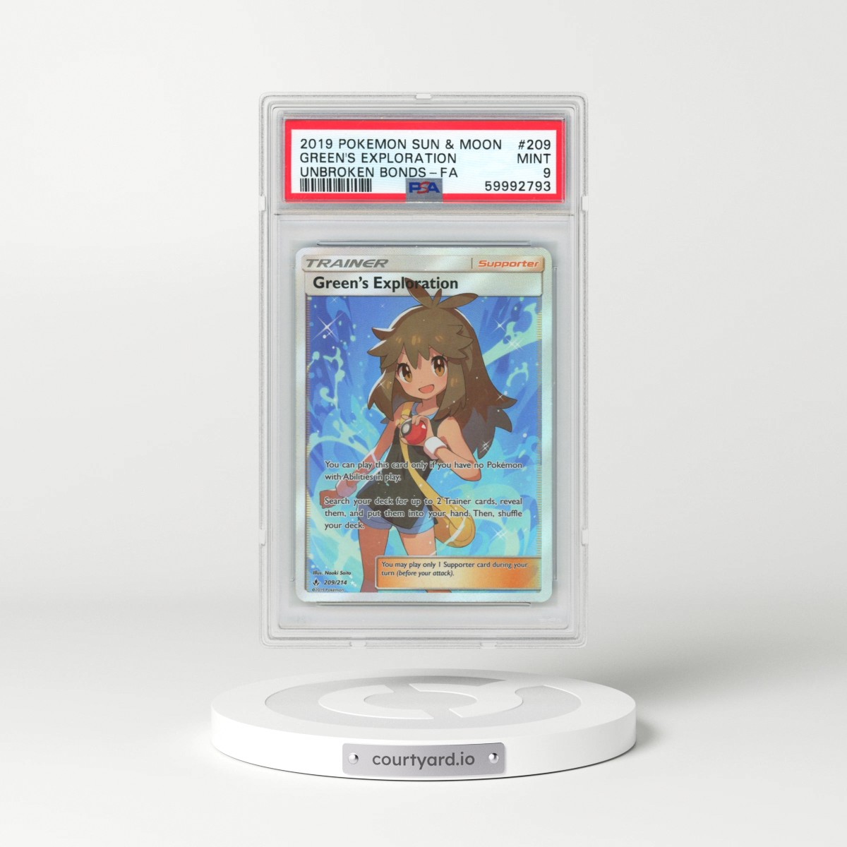 2019 Pokémon Sun & Moon Unbroken Bonds #209 Green's Exploration - Full Art (PSA 9 MINT)