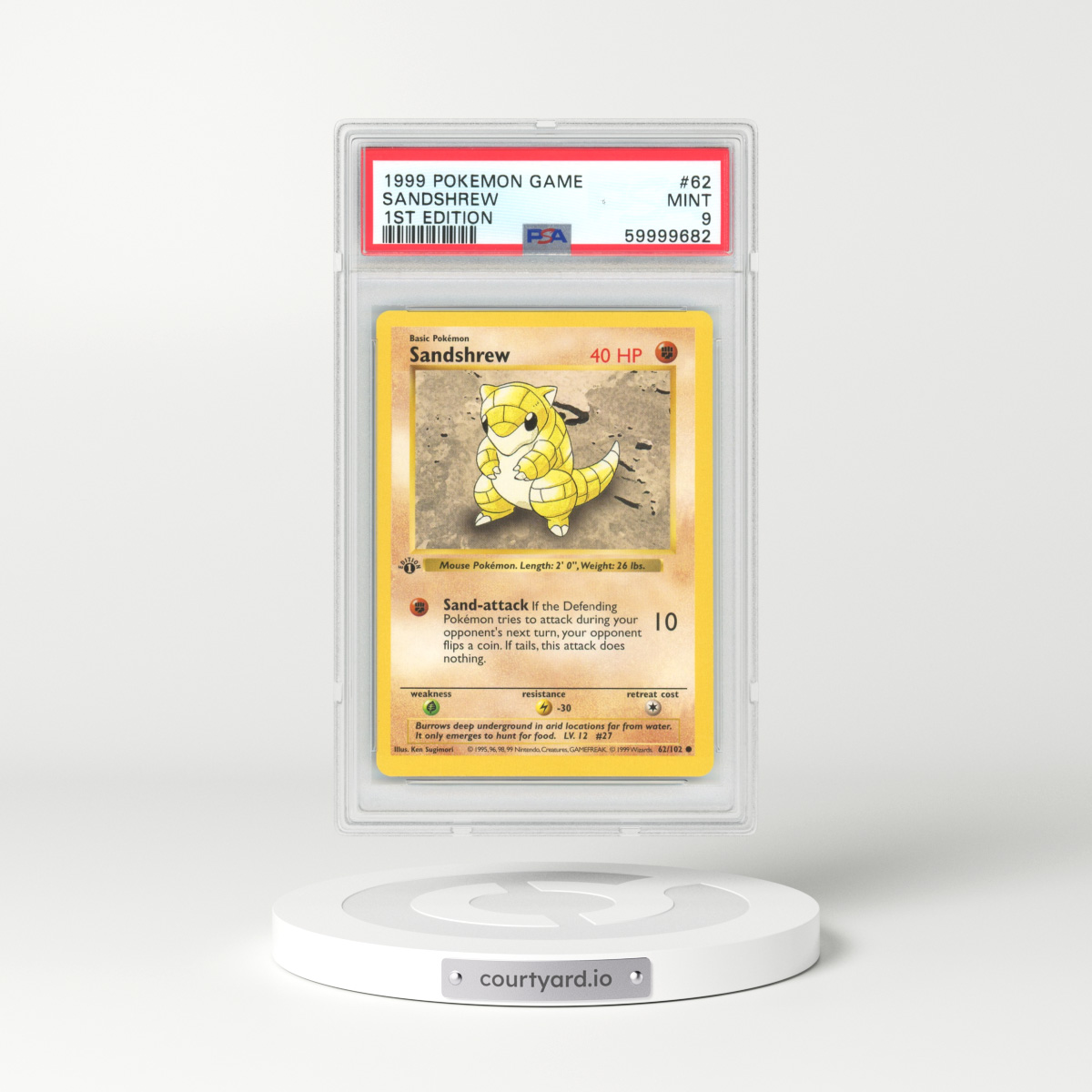 1999 Base Set #62 Sandshrew - 1st Edition Shadowless (PSA 9 MINT)