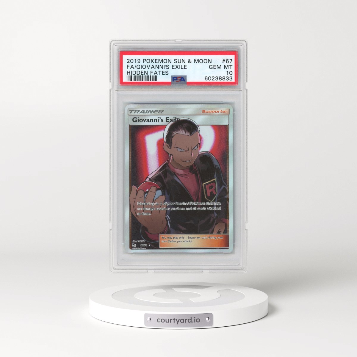 2019 Pokémon Sun & Moon Hidden Fates #67 Giovanni's Exile - Full Art (PSA 10 GEM MINT)