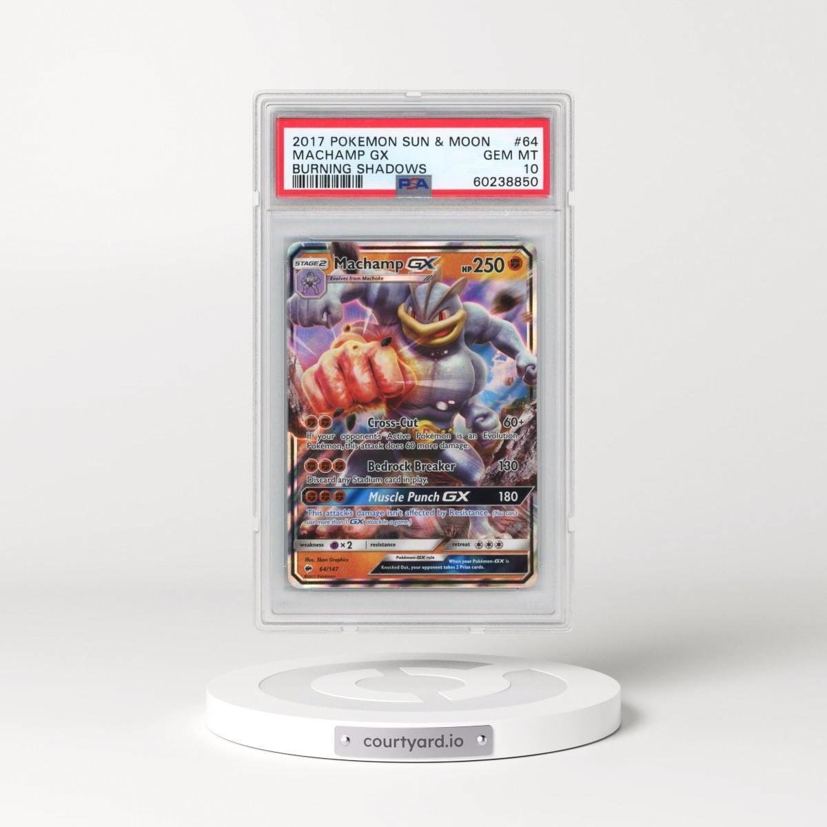 2017 Pokémon Sun & Moon Burning Shadows #64 Machamp GX - Holo (PSA 10 GEM MINT)