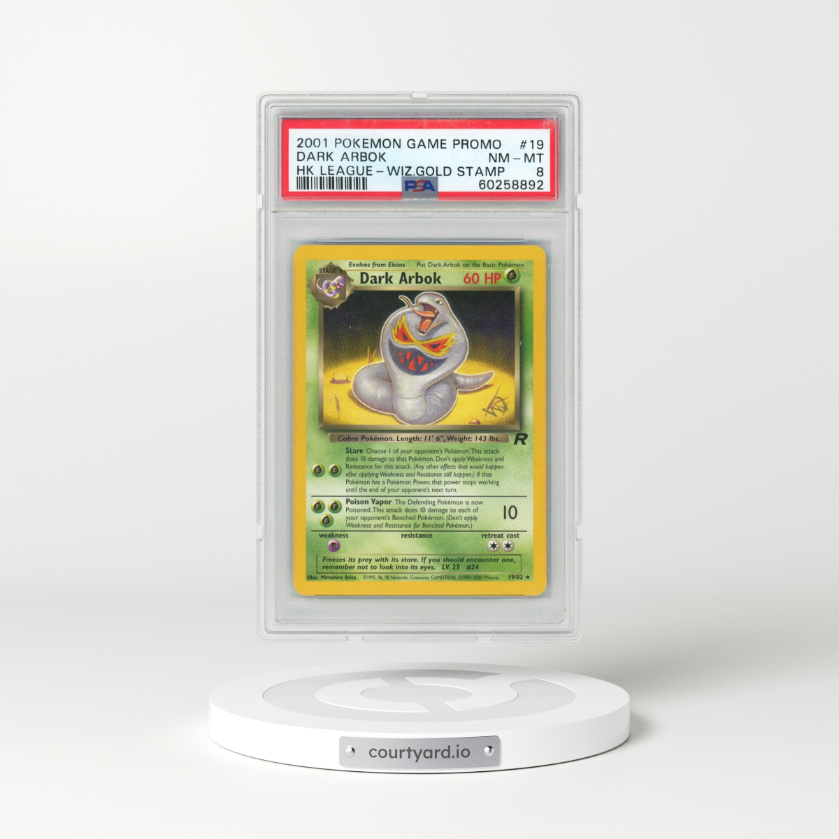 2001 Pokémon Game Promo #19 Dark Arbok - Hong Kong League w/Wizards Gold Stamp (PSA 8 NM-MT)