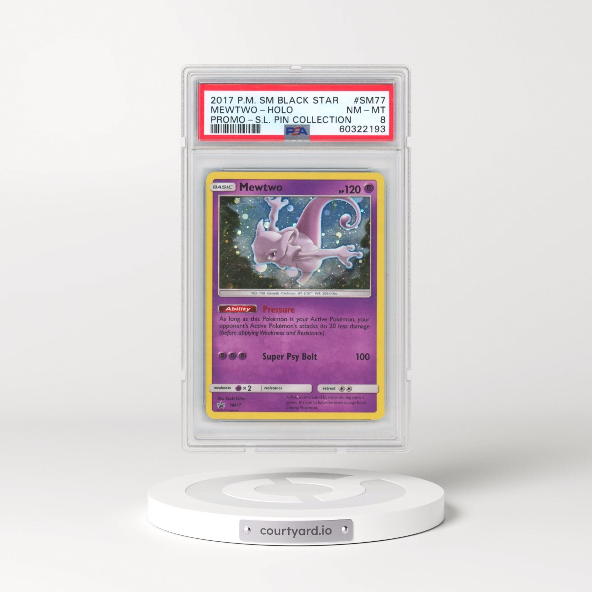 2017 Pokémon SM Black Star Promo #SM77 Mewtwo - Holo Shining Legends Pin Collection (PSA 8 NM-MT)