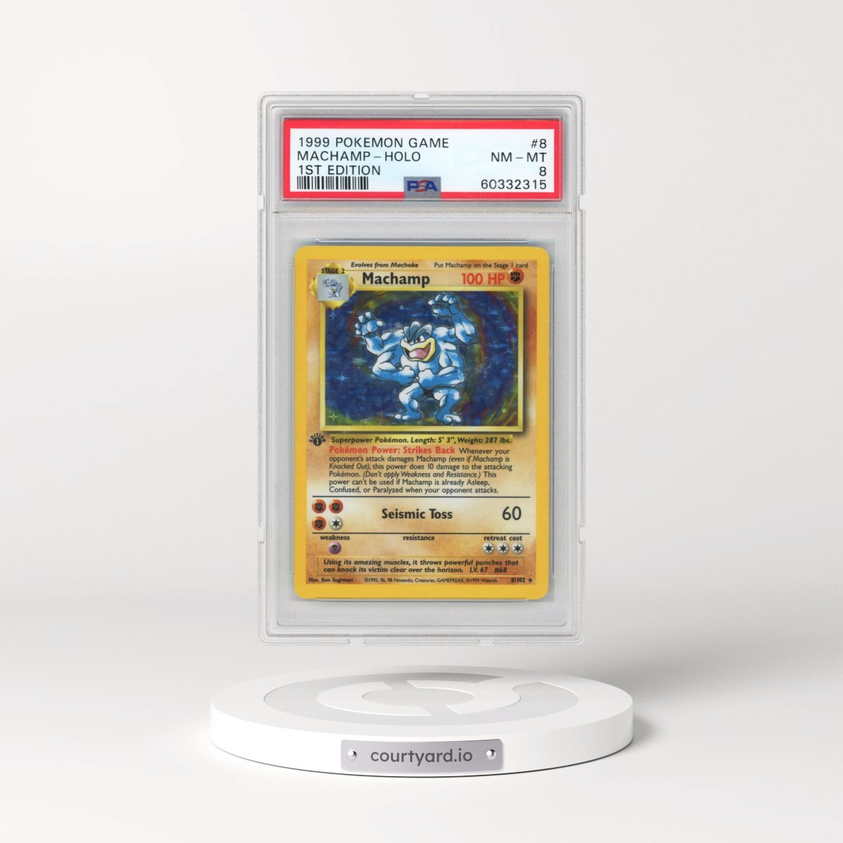 1999 Pokémon Game #8 Machamp - 1st Edition Holo (PSA 8 NM-MT)