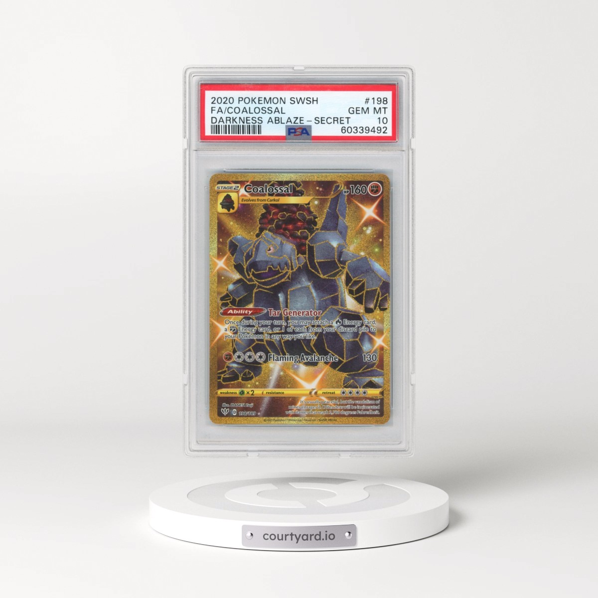 2020 Pokémon Sword & Shield Darkness Ablaze #198 Coalossal - Full Art Secret (PSA 10 GEM MINT)