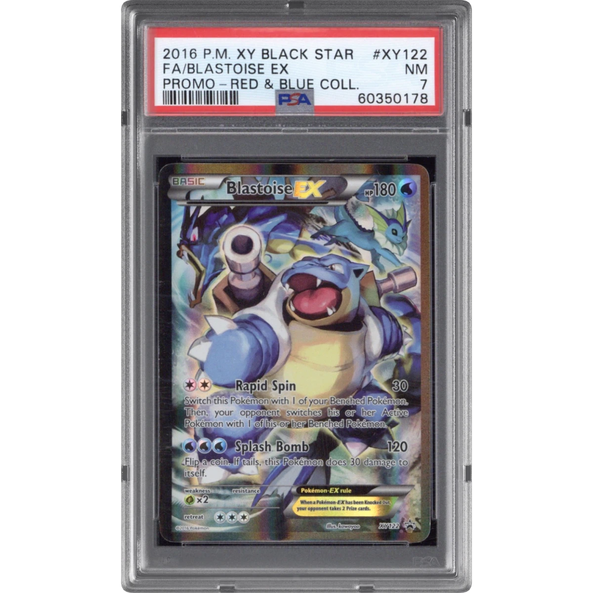 2016 Pokémon XY Black Star Promo #XY122 Blastoise EX - Holo Full Art Red & Blue Collection (PSA 7 NM)
