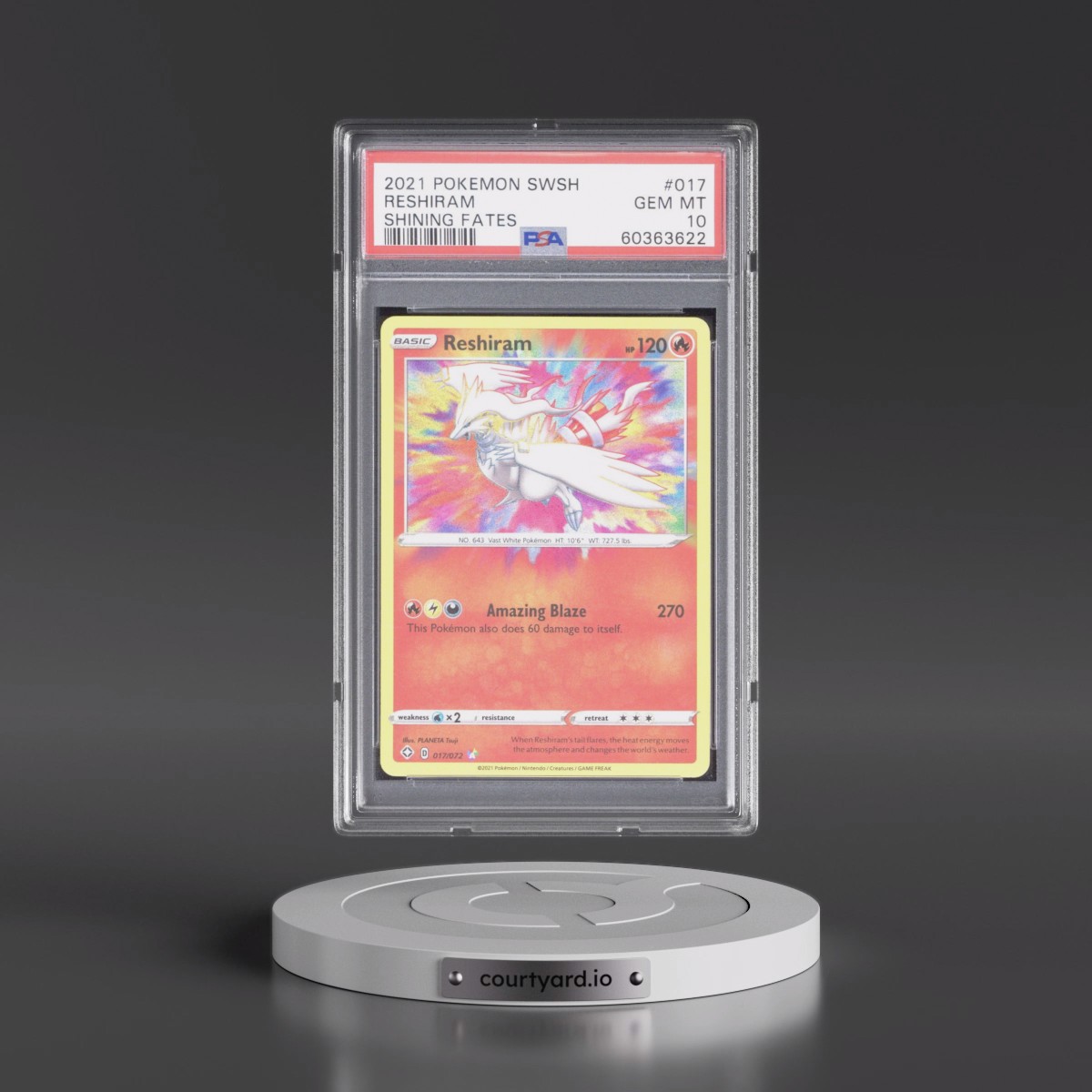 2021 Pokémon Sword & Shield Shining Fates #017 Reshiram (PSA 10 GEM MINT)