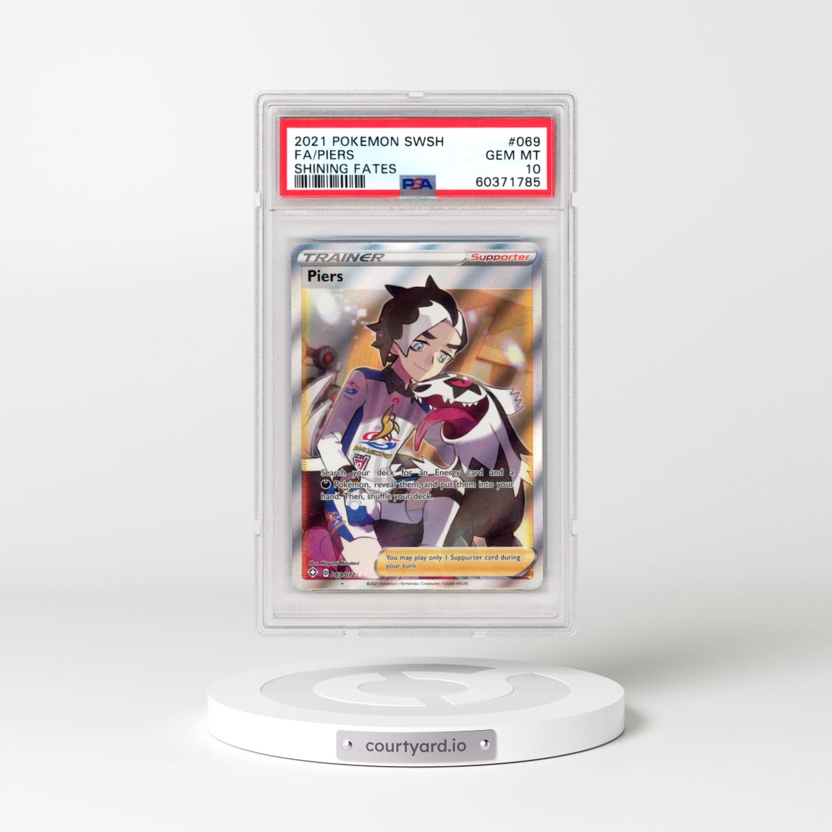 2021 Pokémon Sword & Shield Shining Fates #069 Piers - Full Art (PSA 10 GEM MINT)