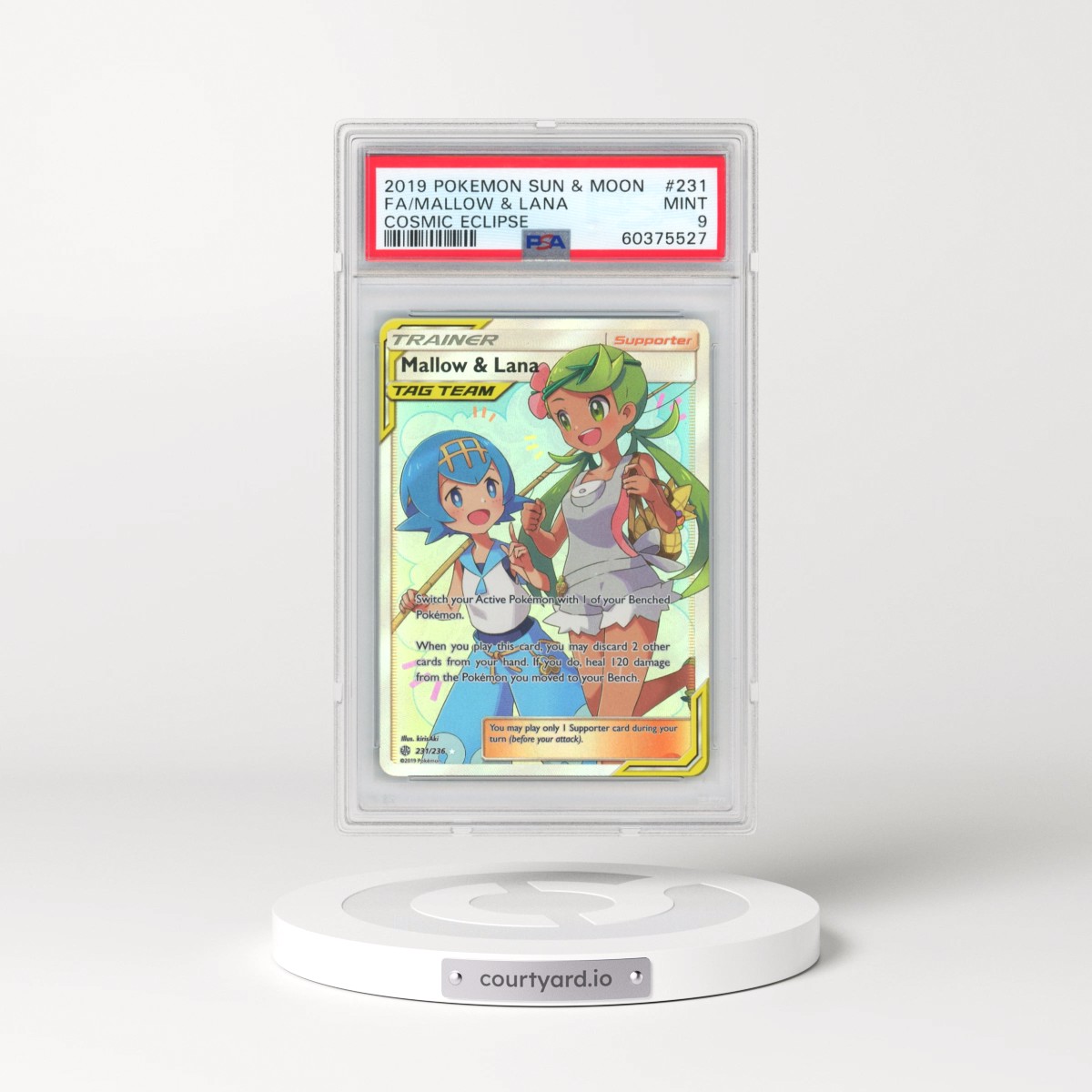 2019 Pokémon Sun & Moon Cosmic Eclipse #231 Mallow & Lana - Full Art (PSA 9 MINT)
