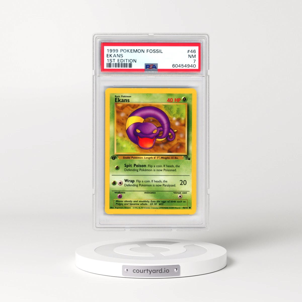 1999 Pokémon Fossil #46 Ekans - 1st Edition (PSA 7 NM)