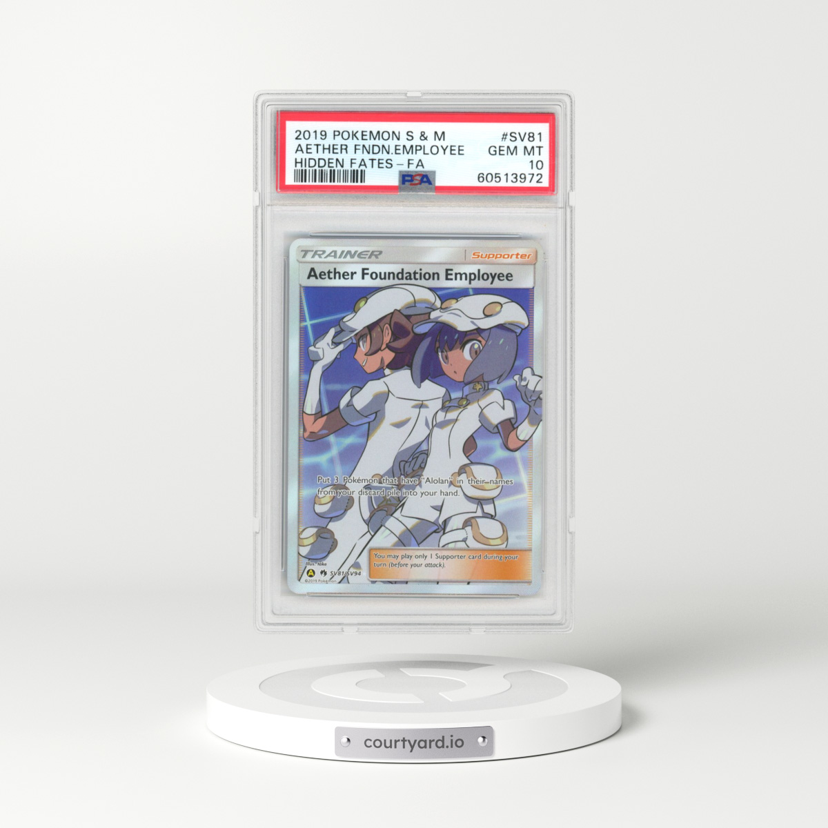 2019 Pokémon Sun & Moon Hidden Fates #SV81 Aether Foundation Employee - Full Art (PSA 10 GEM MINT)