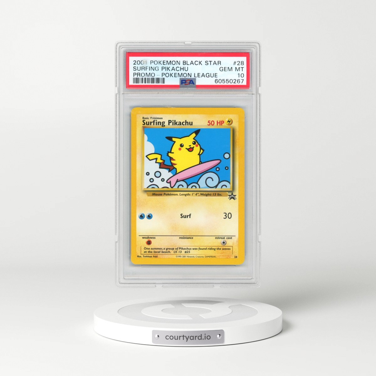 2001 Pokémon Promo Black Star #28 Surfing Pikachu - Pokemon League (PSA 10 GEM MINT)
