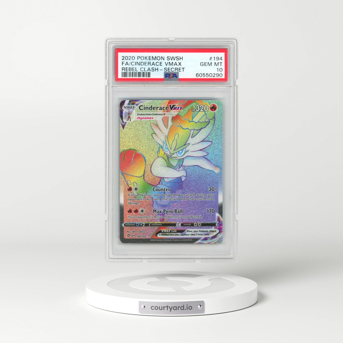 2020 Pokémon Sword & Shield Rebel Clash #194 Cinderace Vmax - Full Art Secret (PSA 10 GEM MINT)