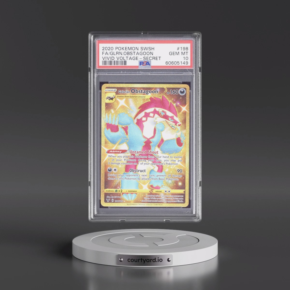 2020 Pokémon Sword & Shield Vivid Voltage #198 Galarian Obstagoon - Full Art Secret (PSA 10 GEM MINT)