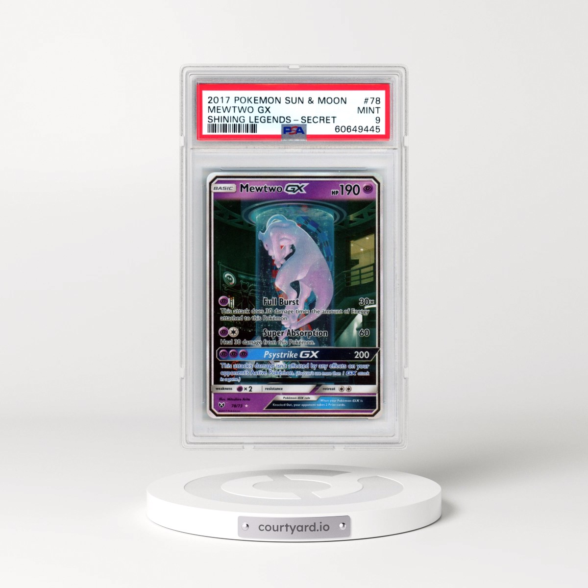 2017 Pokémon Sun & Moon Shining Legends #78 Mewtwo GX - Holo Secret (PSA 9 MINT)