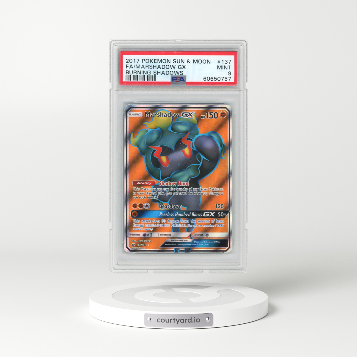 2017 Pokémon Sun & Moon Burning Shadows #137 Marshadow GX - Holo Full Art (PSA 9 MINT)
