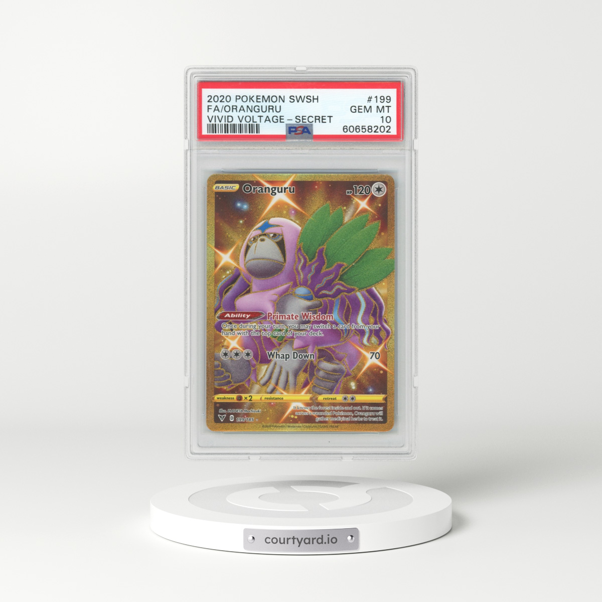 2020 Pokémon Sword & Shield Vivid Voltage #199 Oranguru - Full Art Secret (PSA 10 GEM MINT)