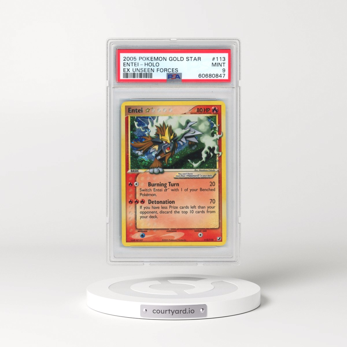 2005 Pokémon EX Unseen Forces #113 Entei - Holo Gold Star (PSA 9 MINT)