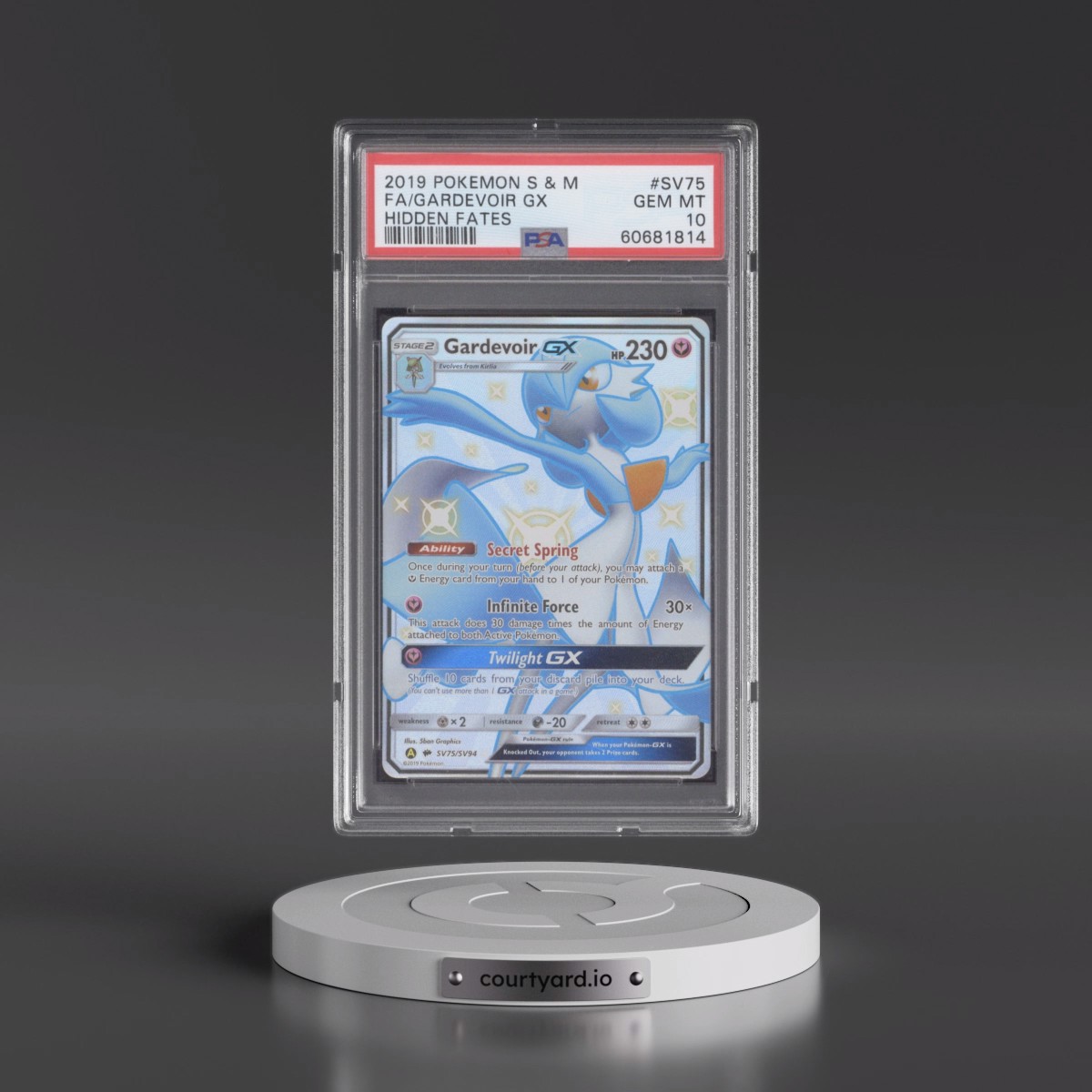 2019 Pokémon Sun & Moon Hidden Fates #SV75 Gardevoir GX - Holo Full Art (PSA 10 GEM MINT)