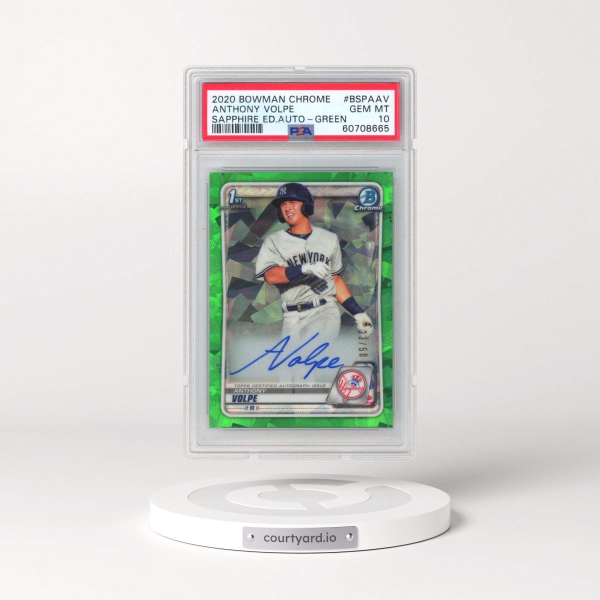 2020 Bowman Chrome Sapphire Edition Autographs #BSPAAV Anthony Volpe - Green (PSA 10 GEM MINT)