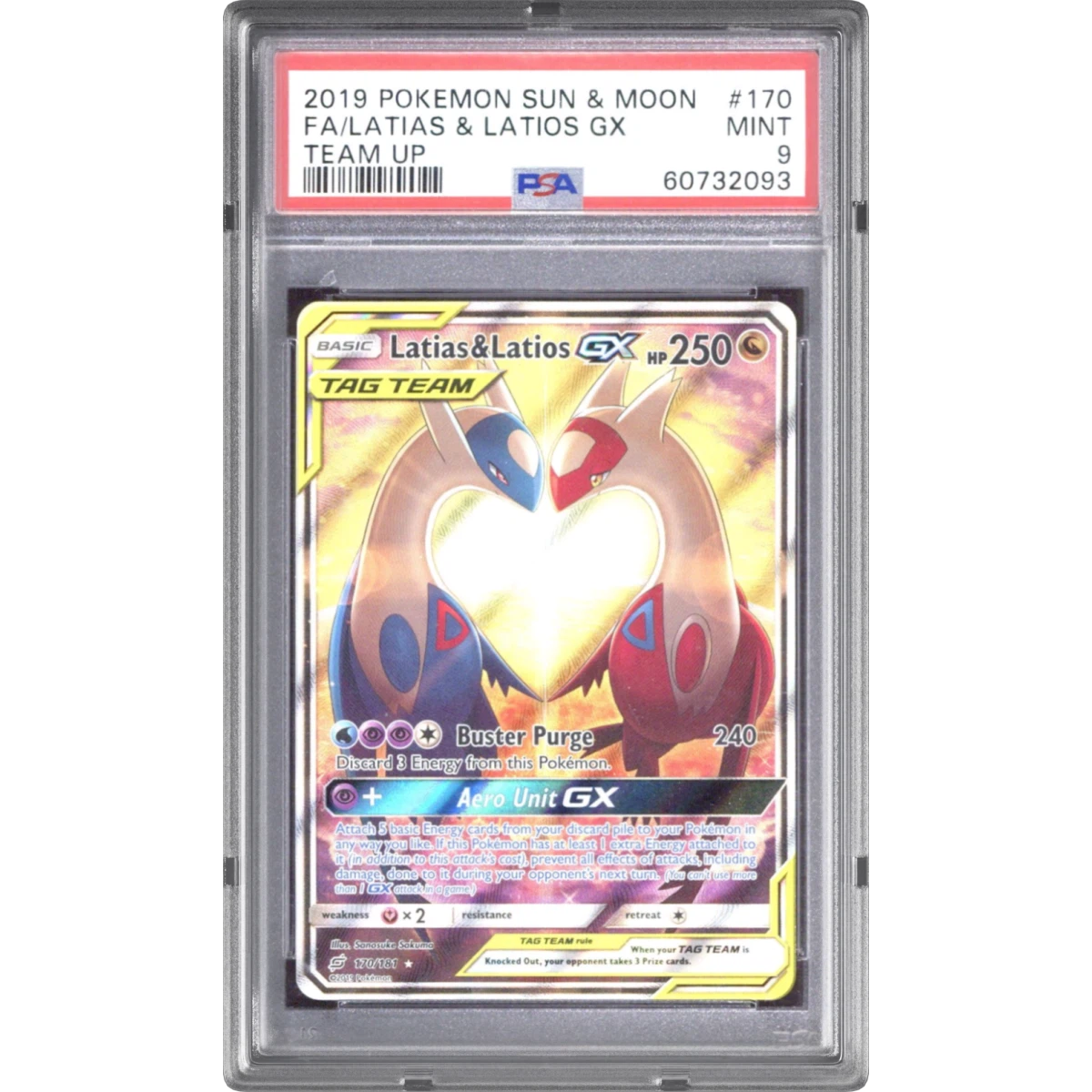 2019 Pokémon Sun & Moon Team Up #170 Latias & Latios GX - Holo Full Art (PSA 9 MINT)