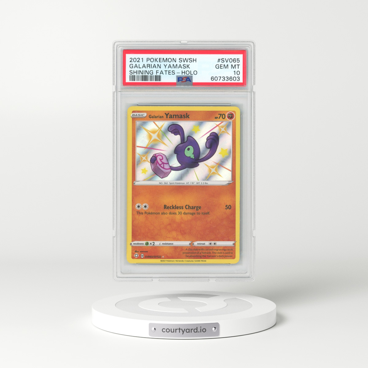 2021 Pokémon Sword & Shield Shining Fates #SV065 Galarian Yamask - Holo (PSA 10 GEM MINT)