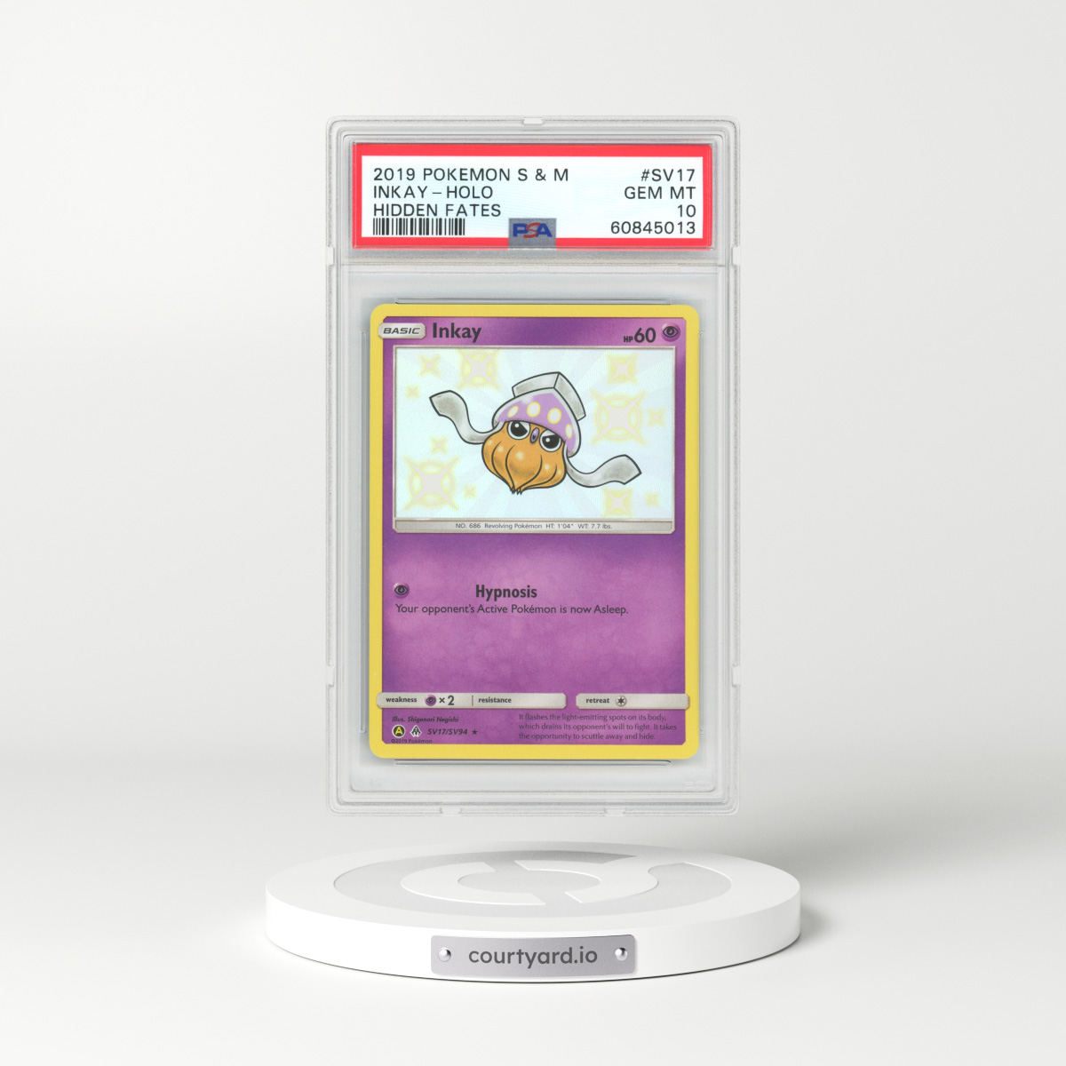 2019 Hidden Fates #SV17 Inkay - Holo (PSA 10 GEM MINT)