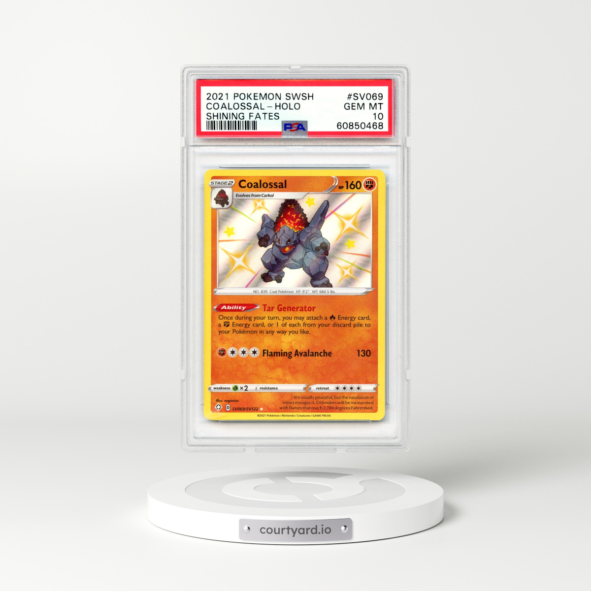 2021 Shining Fates #69 Coalossal - Holo (PSA 10 GEM MINT)