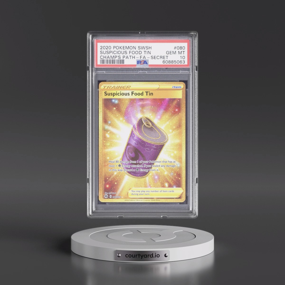 2020 Pokémon Sword & Shield Champion's Path #080 Suspicious Food Tin - Full Art Secret (PSA 10 GEM MINT)