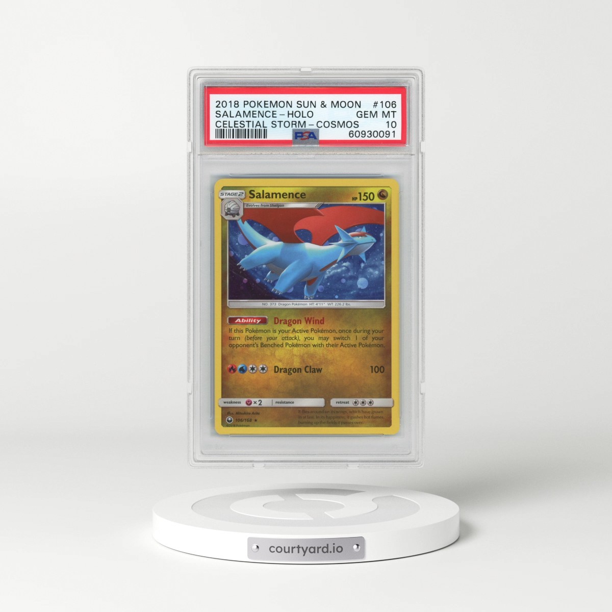 2018 Pokémon Sun & Moon Celestial Storm #106 Salamence - Holo Cosmos (PSA 10 GEM MINT)
