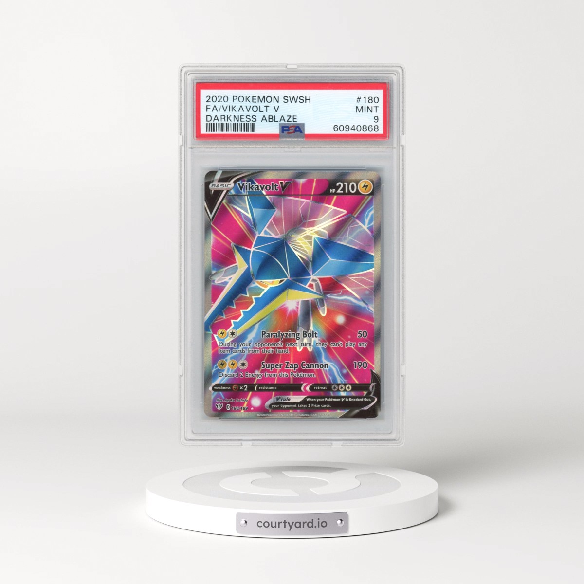 2020 Pokémon Sword & Shield Darkness Ablaze #180 Vikavolt V - Holo Full Art (PSA 9 MINT)