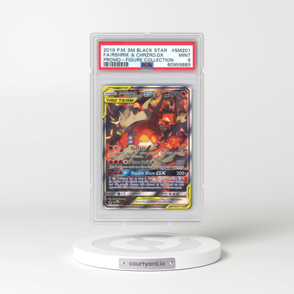 2019 Pokémon SM Black Star Promo #SM201 Reshiram & Charizard GX - Holo Full Art Reshiram & Charizard-GX Figure Collection (PSA 9 MINT)